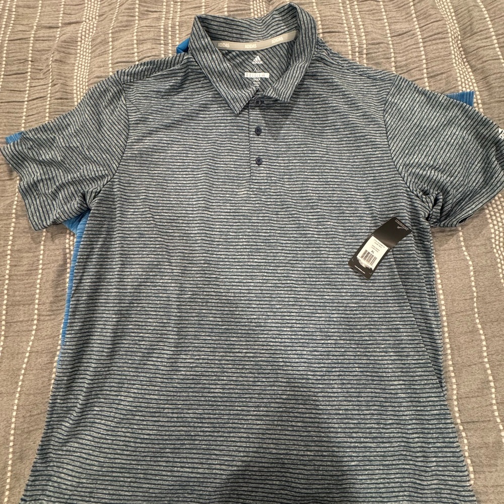 Adidas Men's Blue Striped Polo Shirt